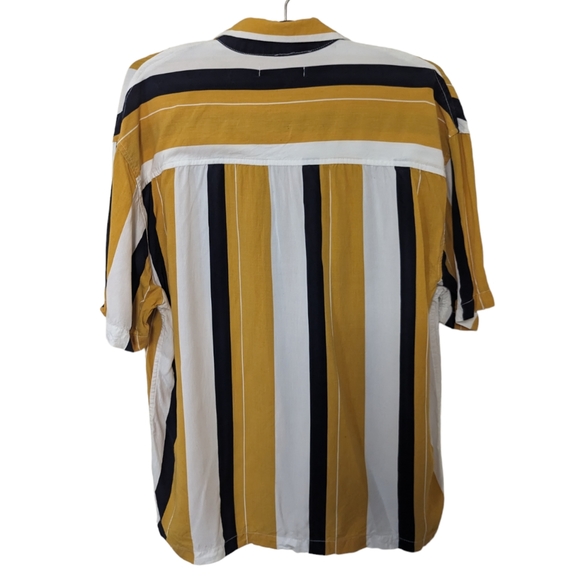 ZARA Yellow Black White Striped Button Up Short Sleeve XL Lightweight Shirt - Picture 2 of 3